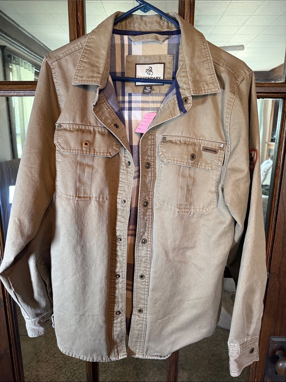 Legendary Whitetails Men's Tan Canvas Shirt Jacket with Plaid Lining